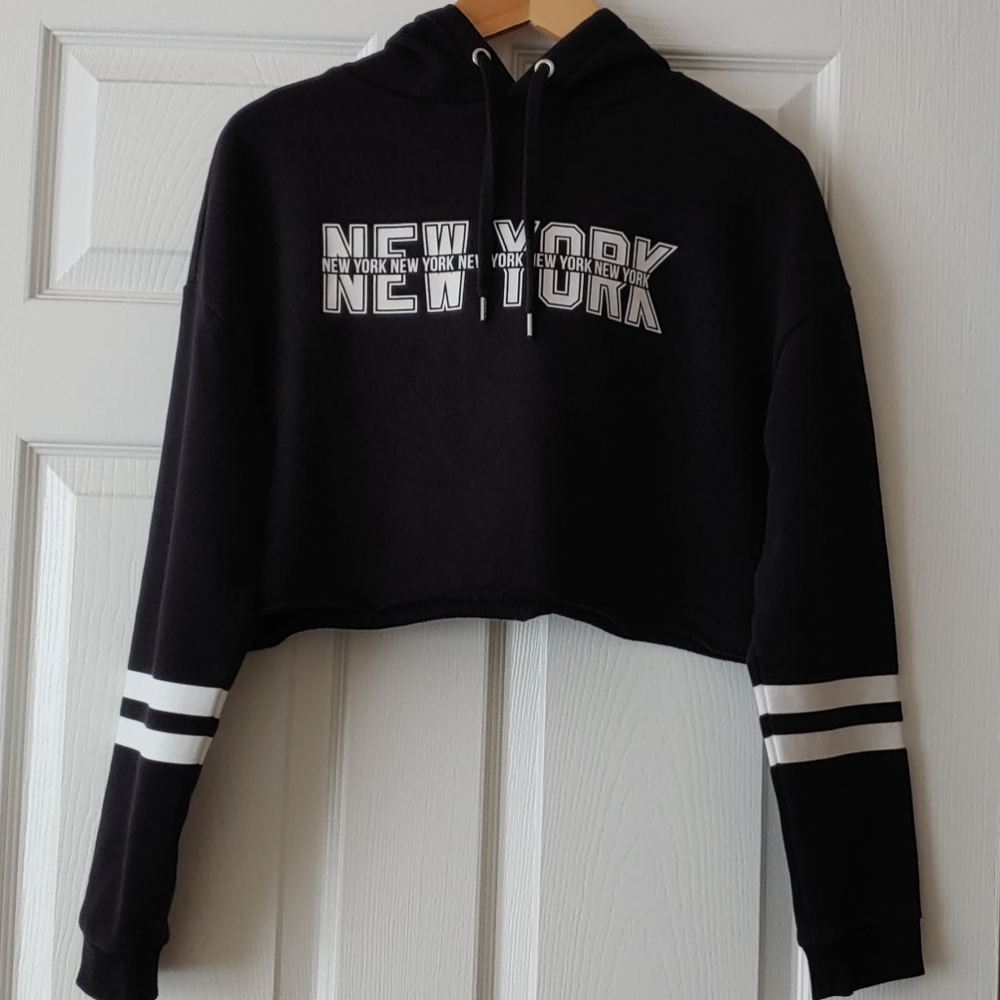 Divided Black and White Cropped Hoodie